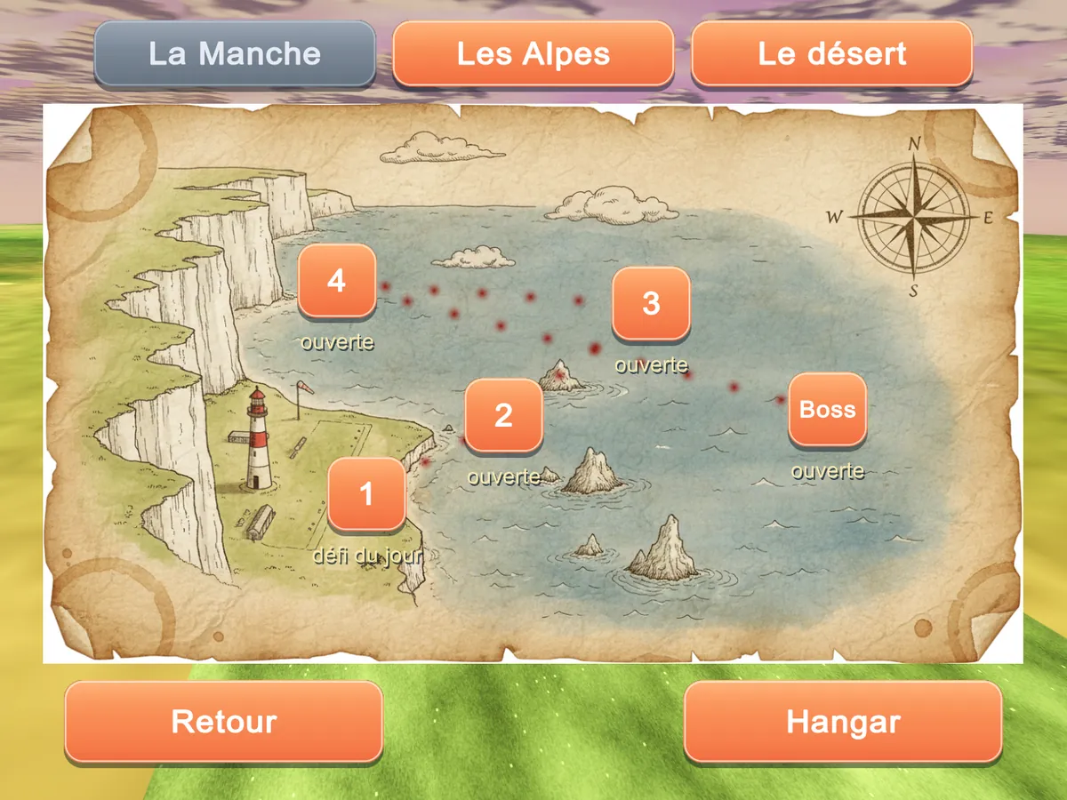 The mission map: the Channel, the Alps, the desert